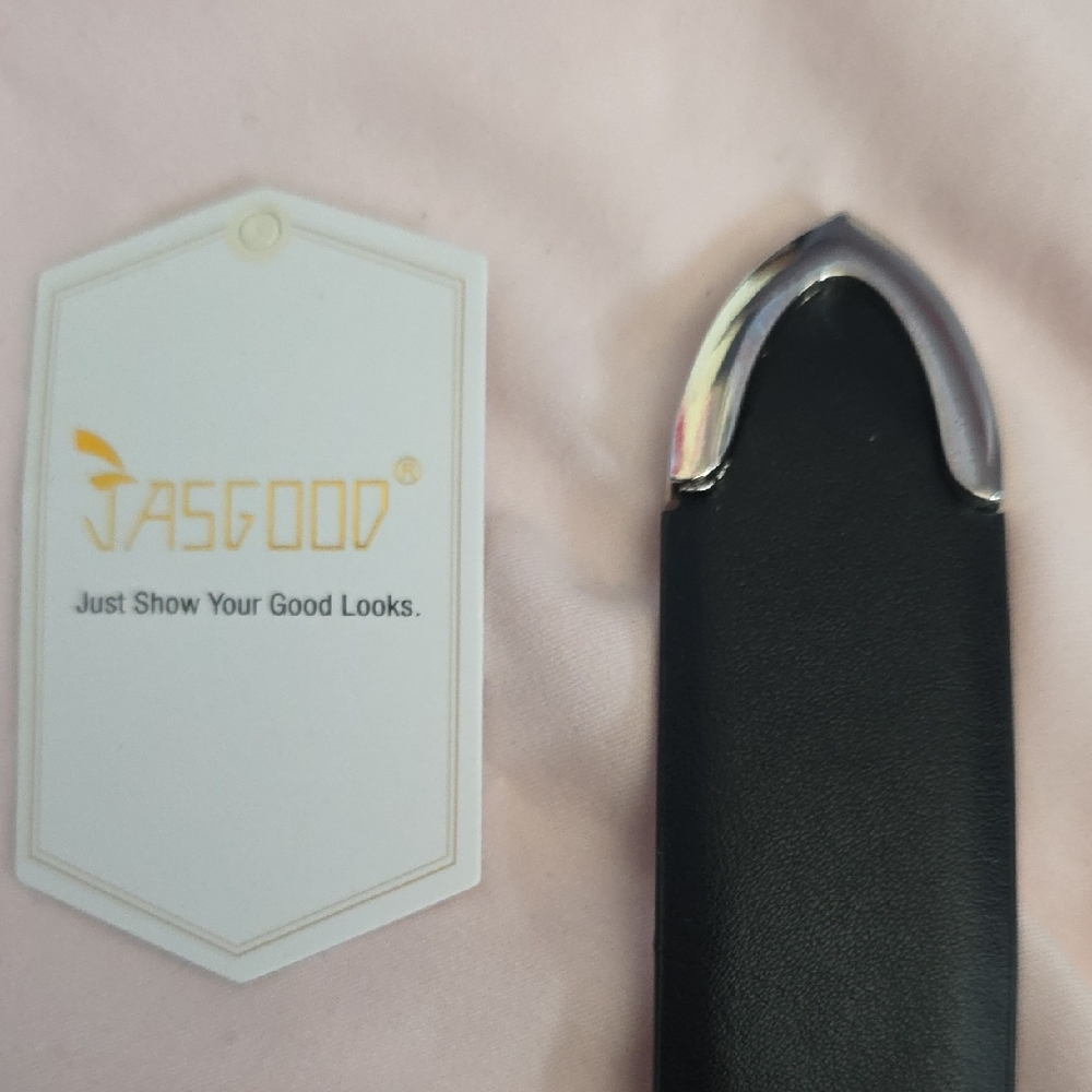 Women's Black Leather Belt with Silver Buckle By Jasgood, NWT - Picture 6 of 14